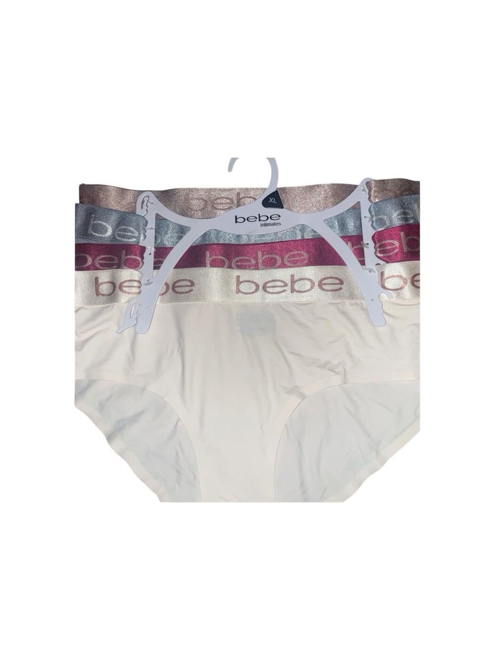 bebe White High-Waist Briefs with Metallic Pink and Silver. Set of 4,